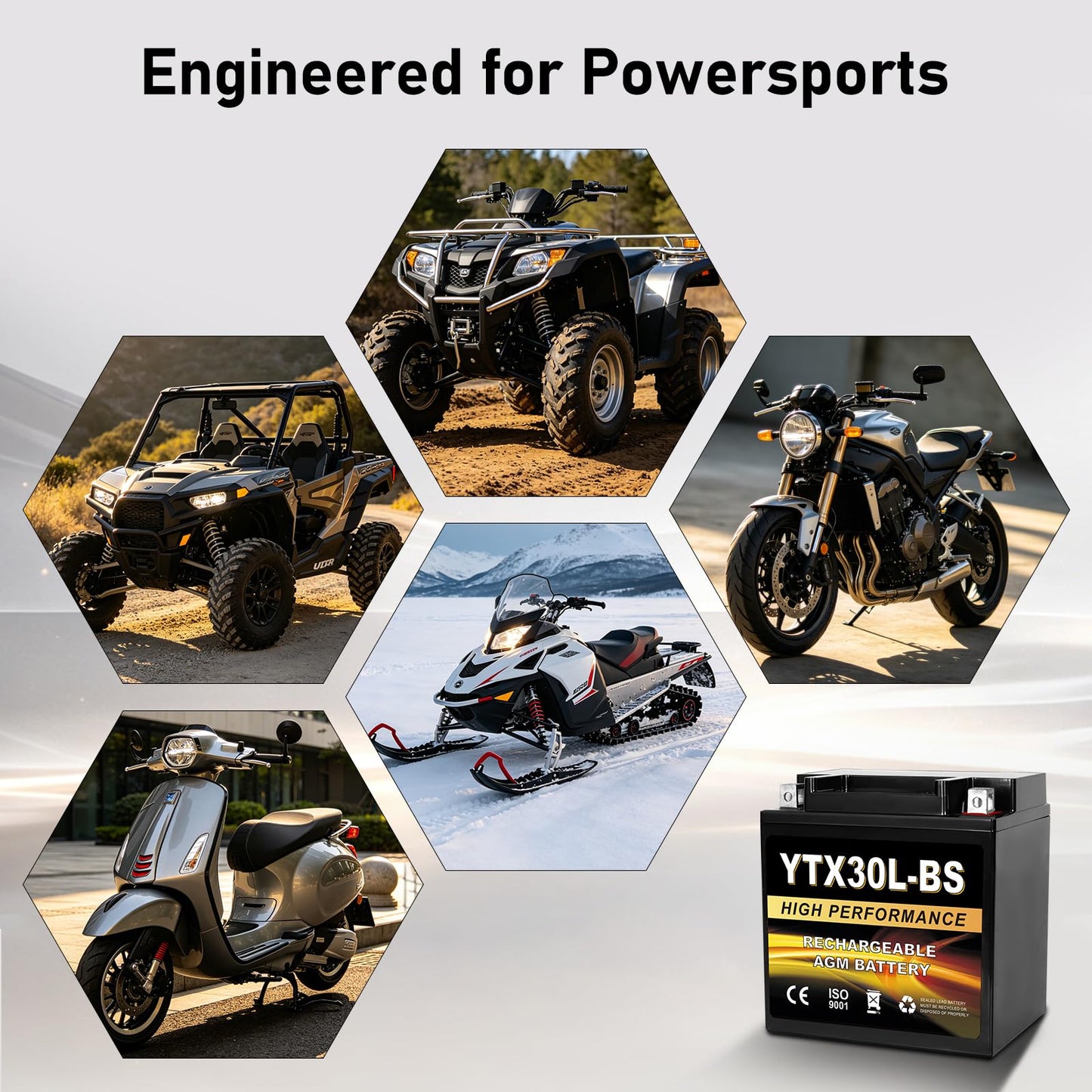YTX14AH-BS 12V 12Ah Motorcycle Battery, 220CCA Rechargeable Maintenance Free Sealed AGM Battery, Powersport Replacement for ATV, UTV, Scooter