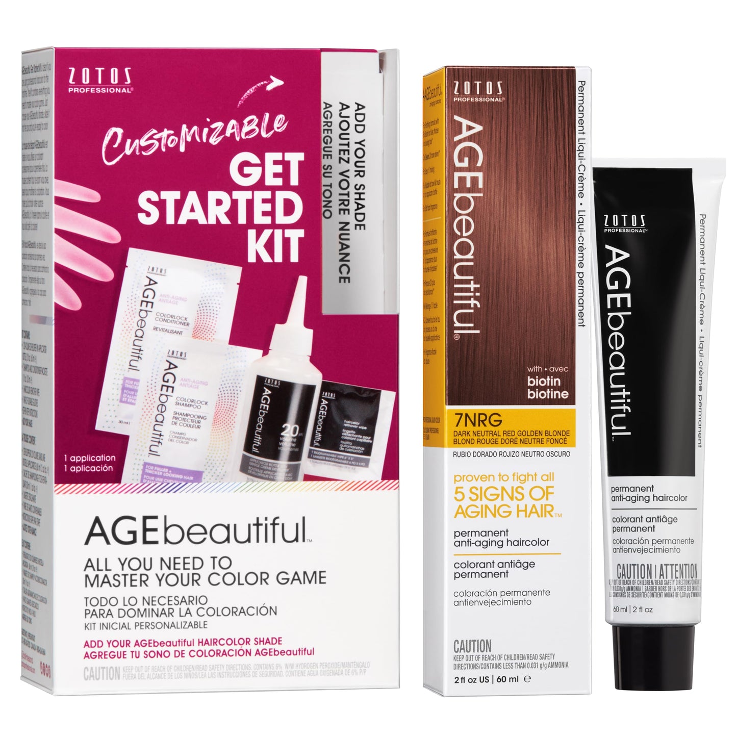 AGE beautiful Permanent Hair Color Cream, 100% Gray Coverage Hair Dye with Biotin Anti-Aging Formula for Fuller, Thicker Hair, Professional Salon Quality