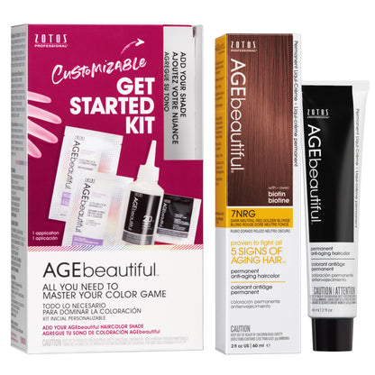AGE beautiful Permanent Hair Color Cream, 100% Gray Coverage Hair Dye with Biotin Anti-Aging Formula for Fuller, Thicker Hair, Professional Salon Quality