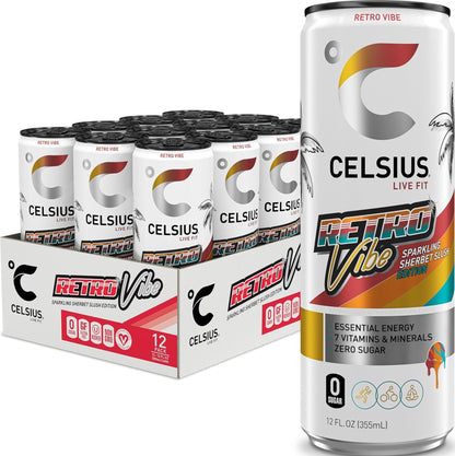 CELSIUS Sparkling Tropical Vibe, Functional Essential Energy Drink 12 Fl Oz (Pack of 12)