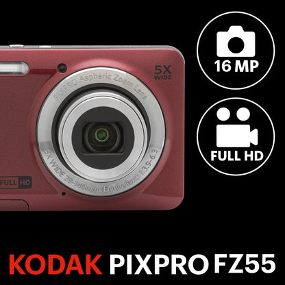 KODAK PIXPRO FZ55 16MP Compact Digital Camera, 5X Optical Zoom, Black