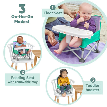 Bright Starts Pop 'N Sit Portable Booster, Indoor/Outdoor Use, Floor Seat with Feeding Tray, Teal, 6 Mos - 3 Yrs