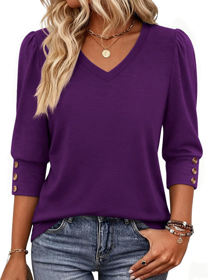 Zeagoo Womens 3/4 Sleeve V Neck T Shirts Dressy Casual Tops