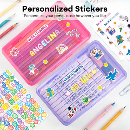 Clear Plastic Hard Pencil box Case with Personalized Sticker for Girl Boy