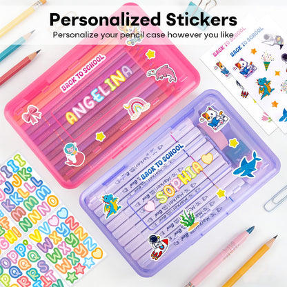 Clear Plastic Hard Pencil box Case with Personalized Sticker for Girl Boy