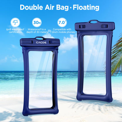 CACOE Floatable Waterproof Phone Pouch 2 Pack Up to 7.0",White+Blue