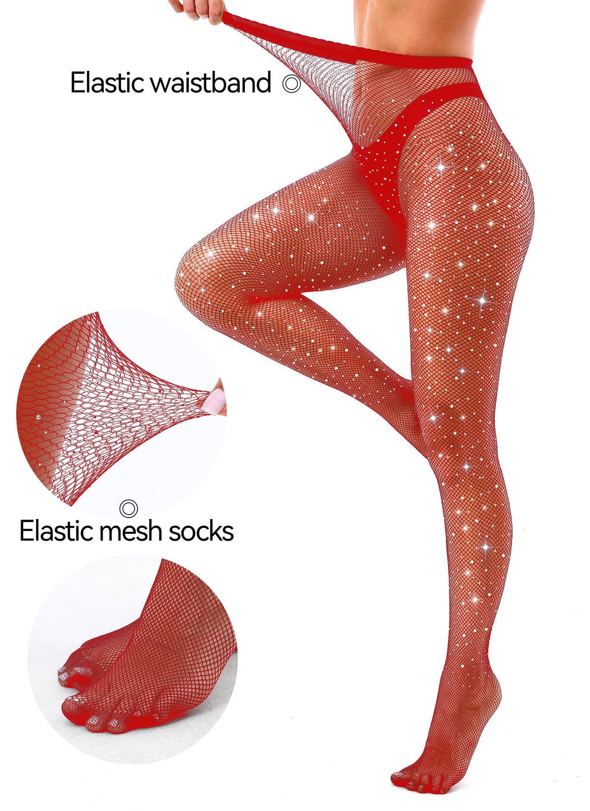VEBZIN Sparkly Fishnets Stockings High Waist Tights for Women