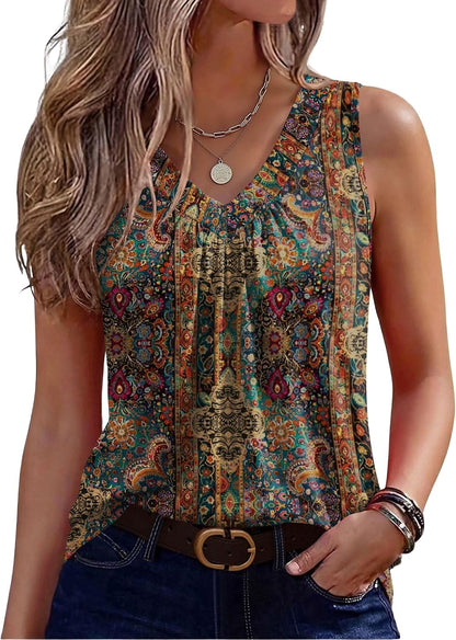 Zeagoo Womens Tank Tops Summer Sleeveless Tops V Neck Pleated Shirts