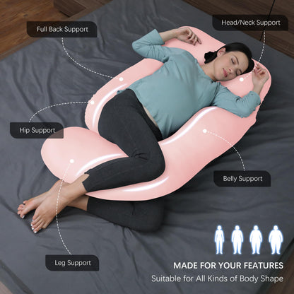MOON PARK Pregnancy Pillows for Sleeping - U Shaped Full Body Maternity Pillow with Removable Cover - Support for Back, Legs, Belly, HIPS - 65 Inch - Aquamarine