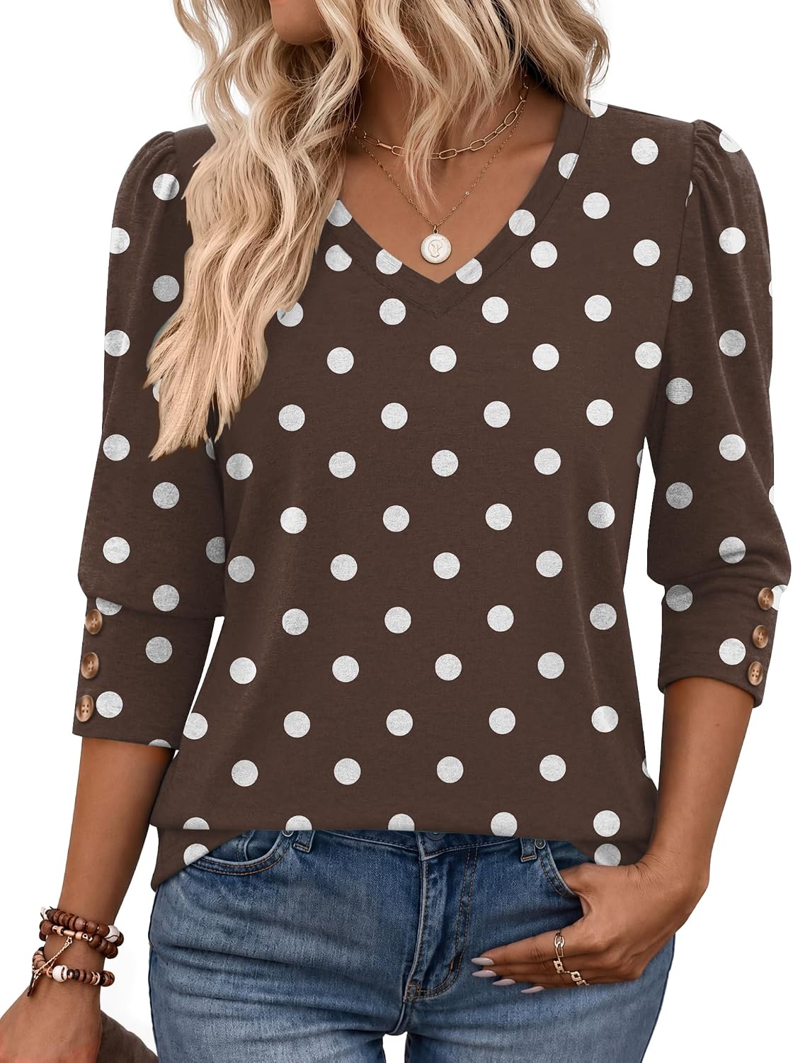 Zeagoo Womens 3/4 Sleeve V Neck T Shirts Dressy Casual Tops