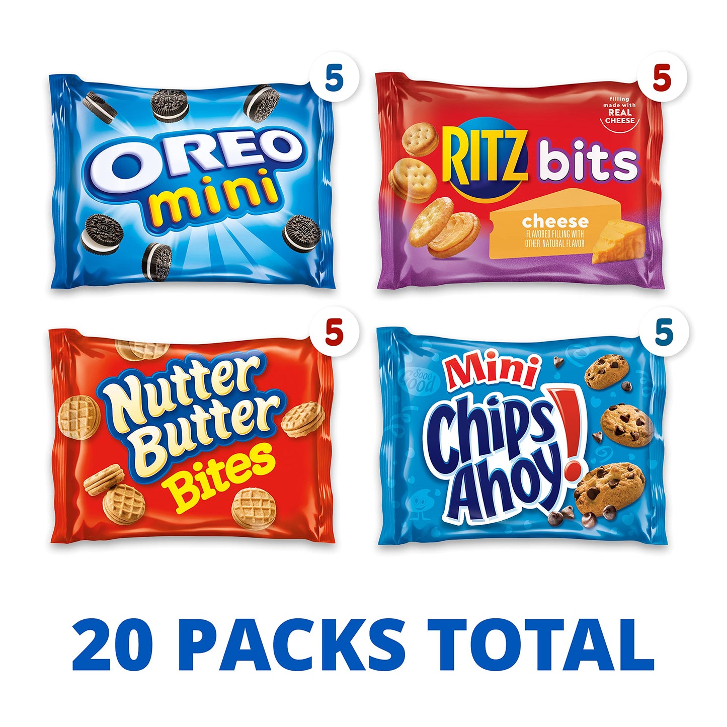 Nabisco, Classic Mix Variety Pack, Oreo Mini, Chips Ahoy! Mini, Nutter Butter Bites, Ritz Bits Cheese, 20 Snack Packs