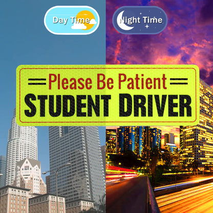 SINGARO Student Driver Magnet for Car - Please Be Patient, 3Pcs Magnetic Reflective Novice Sticker, New Driver Decal, Removable Exterior Car Accessories