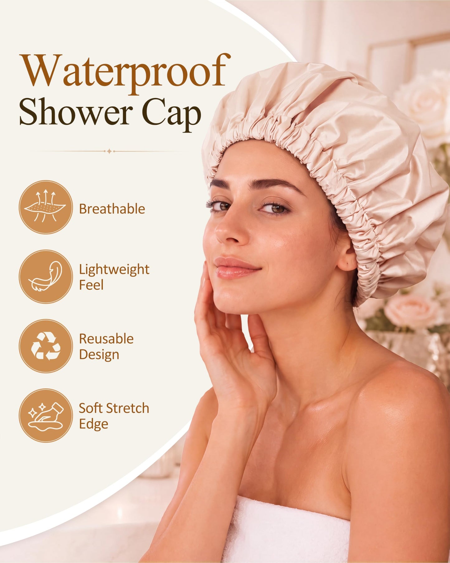 Edoneery Shower Caps for Women Reusable Waterproof, Shower Hair Cap