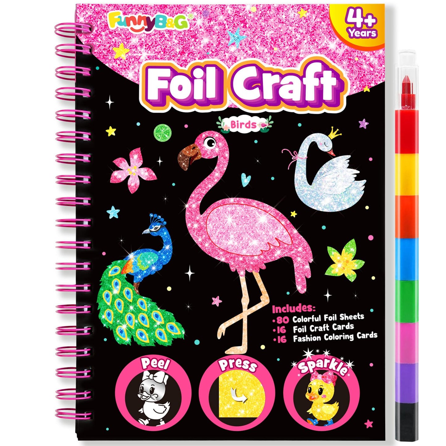 FUNNYB&G Foil Art Craft Kit for Kids, Sparkly Birthday Gift Toy for Boys
