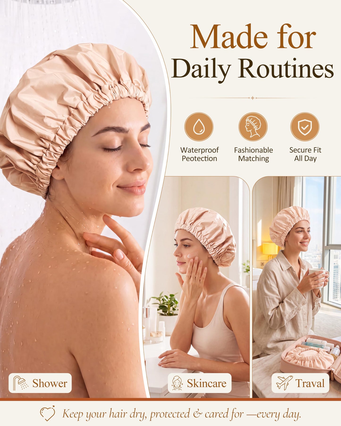 Edoneery Shower Caps for Women Reusable Waterproof, Shower Hair Cap