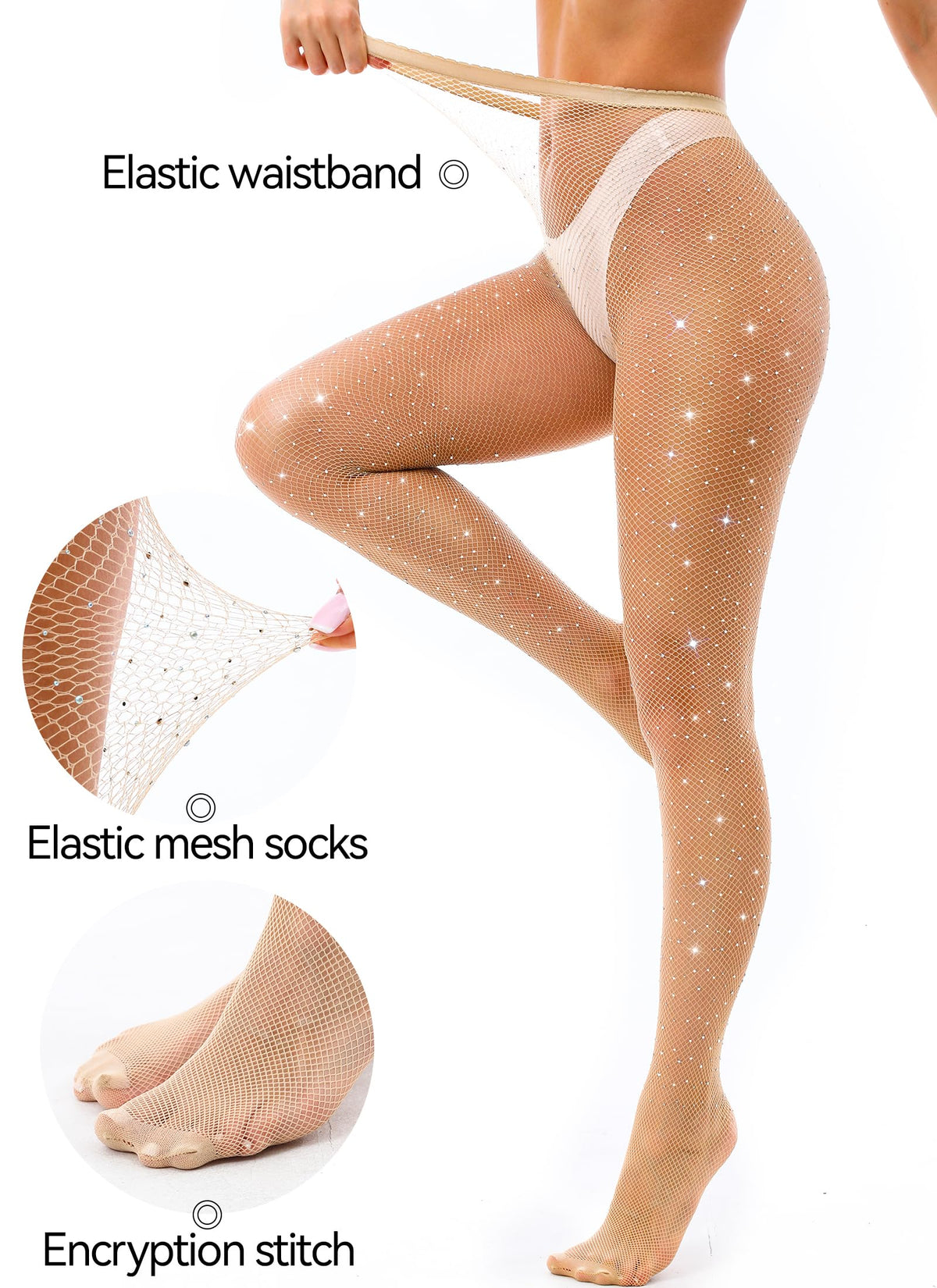 VEBZIN Sparkly Fishnets Stockings High Waist Tights for Women