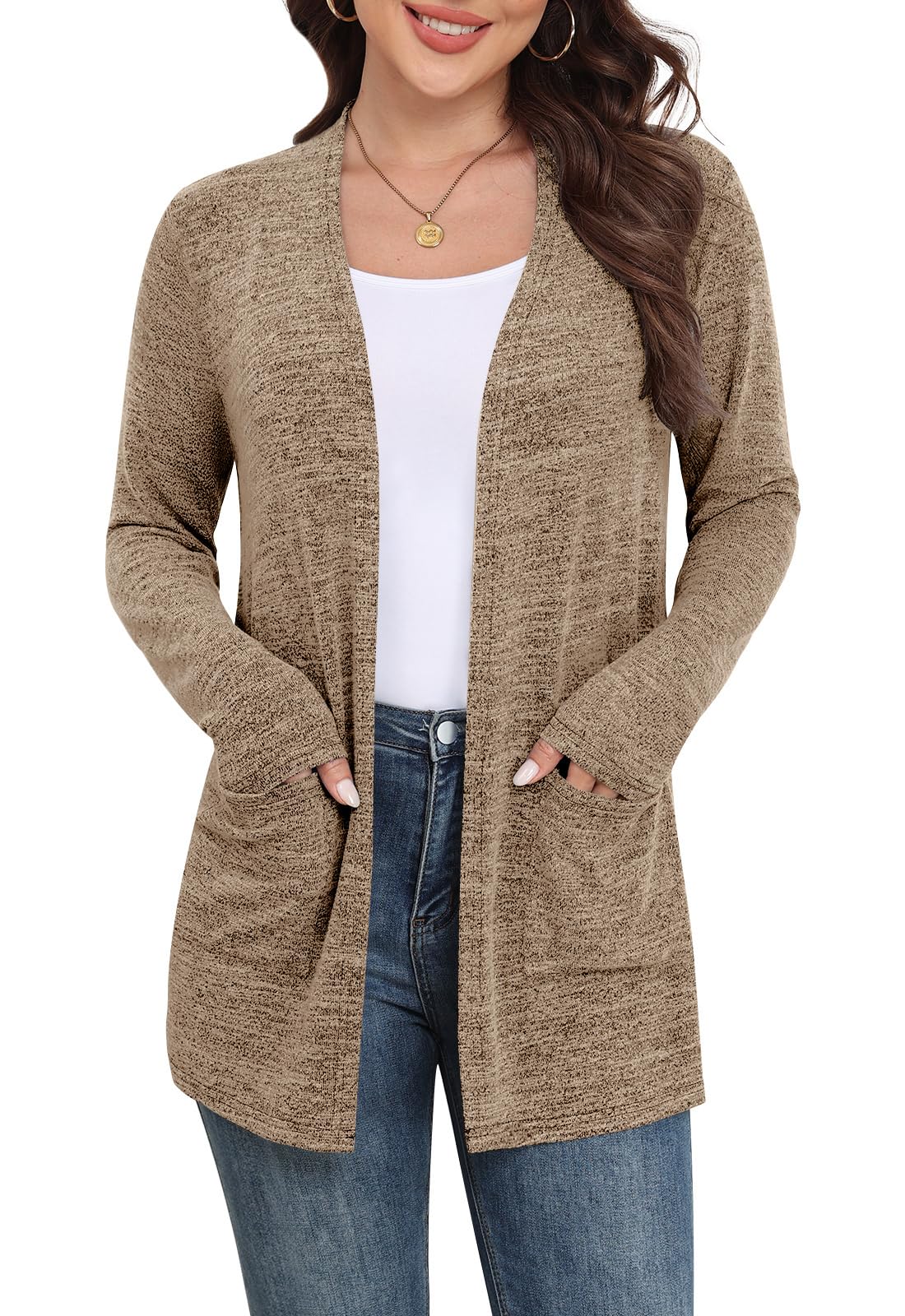 Yincro Women Lightweight Cardigan Long Sleeve Open Front with Pockets S-3XL