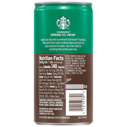Starbucks Espresso & Cream, 6.5 Fl Oz Cans (Pack of 12)