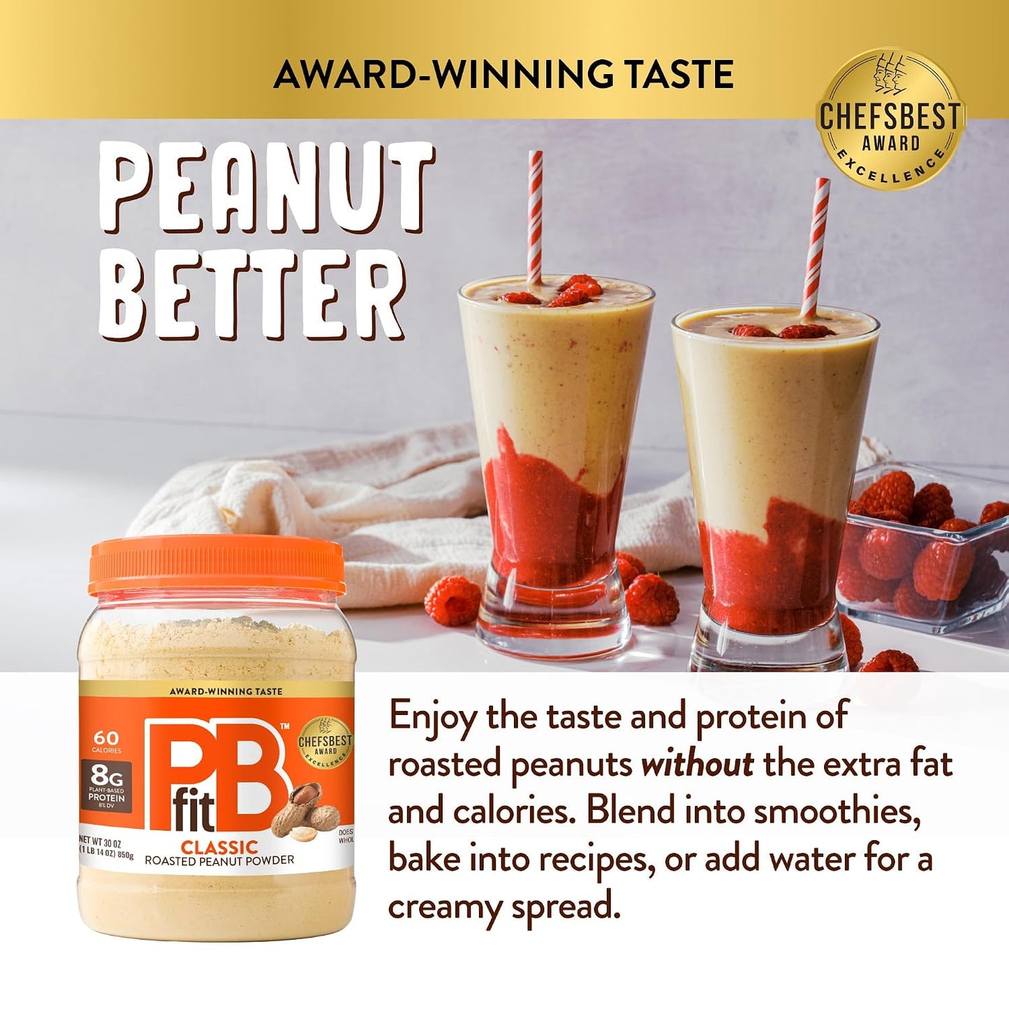 PBfit Classic Peanut Butter Powder 30 Oz, Peanut Spread with 8g Protein