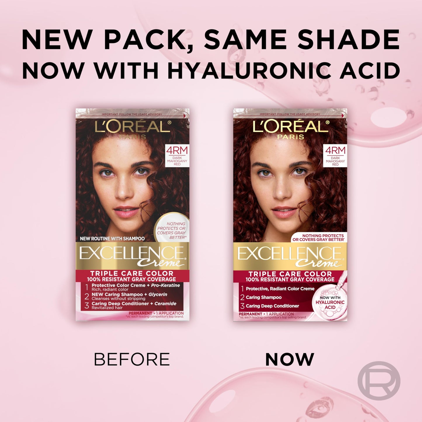 L'Oreal Paris Excellence Crème Permanent Hair Dye, Triple Care Hair Color with Hyaluronic Acid for 100% Gray Coverage, 4 Dark Brown, 1 Kit (Packaging May Vary)