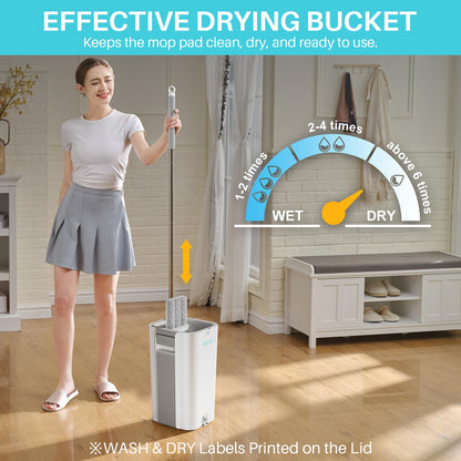 JOYMOOP Wall Mop and Bucket Set, Hands-Free Flat Floor Mop with 3 Washable Microfiber Pads, Wet and Dry Use, Ideal for Home and Commercial Floor Cleaning