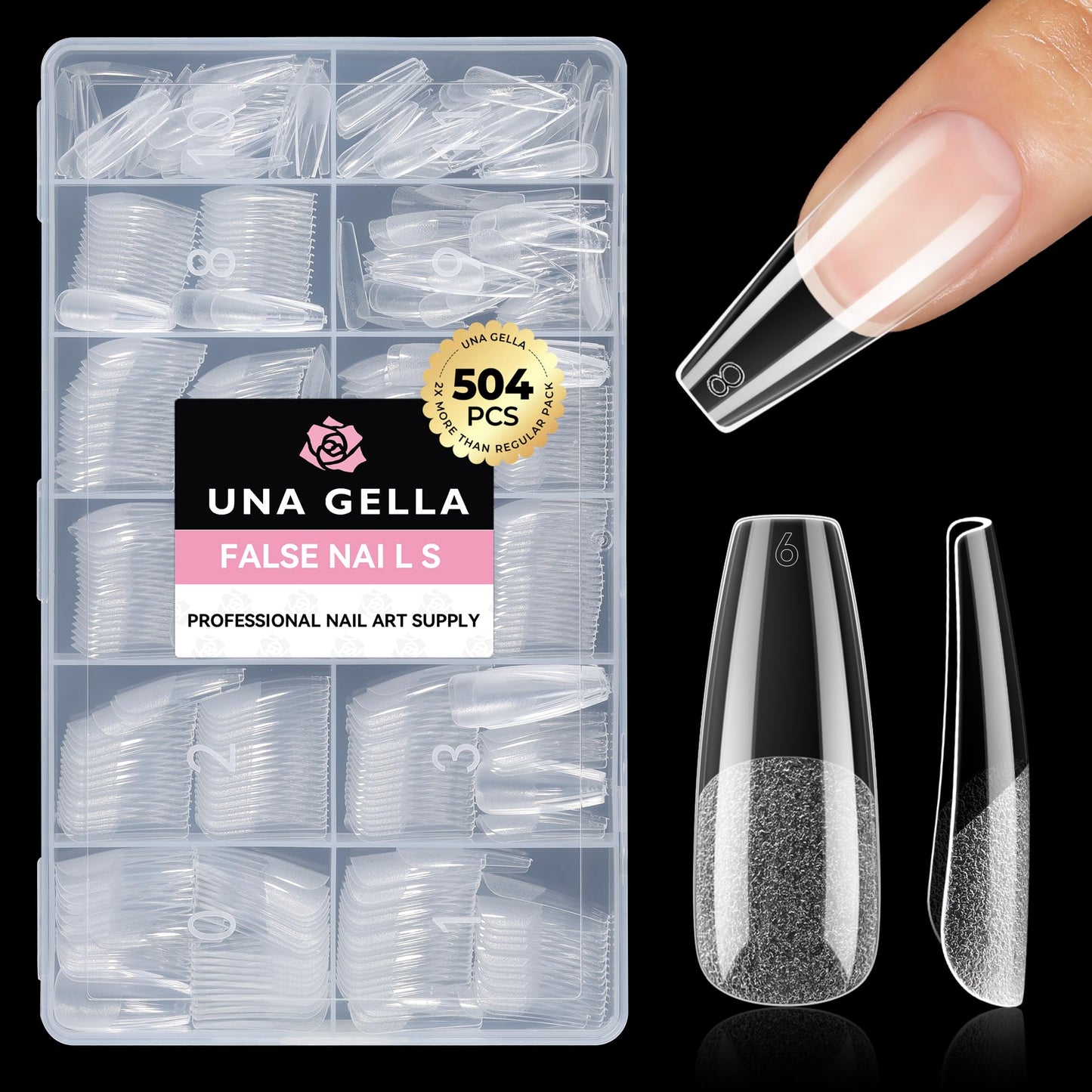 UNA GELLA 504Pcs Medium Pointed Almond Nail Tips, X-Soft Almond Gel Nails