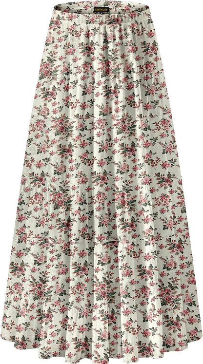 NASHALYLY Women's Chiffon Elastic High Waist Pleated A-Line Maxi Skirts