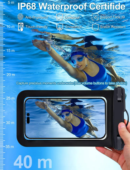 Waterproof Phone Pouch,2 Pack Black White Phone Waterproof Case,Cell Phone Dry Bag,Protection Level: IP68,Beach Cruise for Apple iPhone,Samsung,and More,Lanyard Included,(Fits Up to 8.3”),Black,White