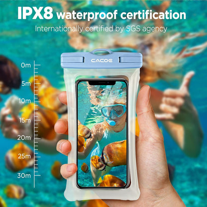 CACOE Floatable Waterproof Phone Pouch 2 Pack Up to 7.0",White+Blue