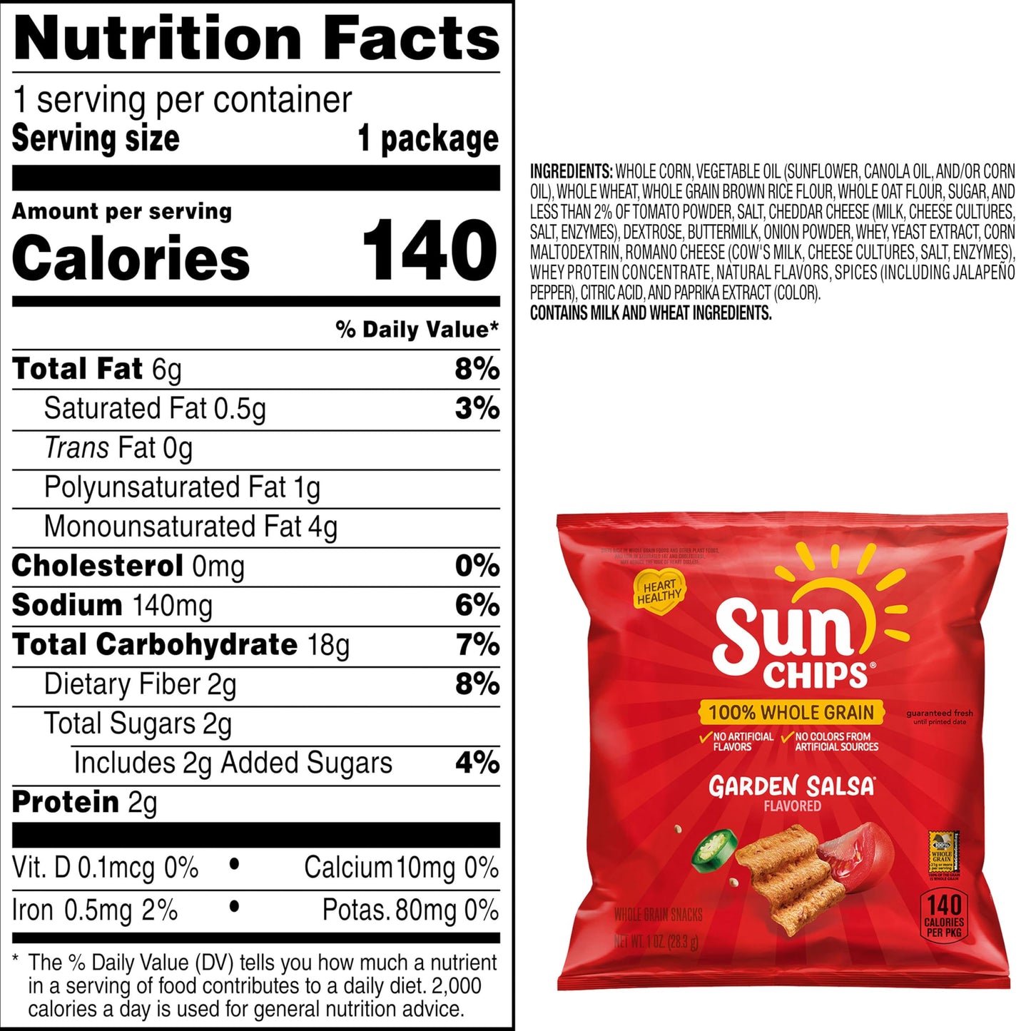 SunChips 100% Whole Grain Chips, Variety Pack, 1 oz Bags, Pack of 40, No Artificial Flavors, Colors
