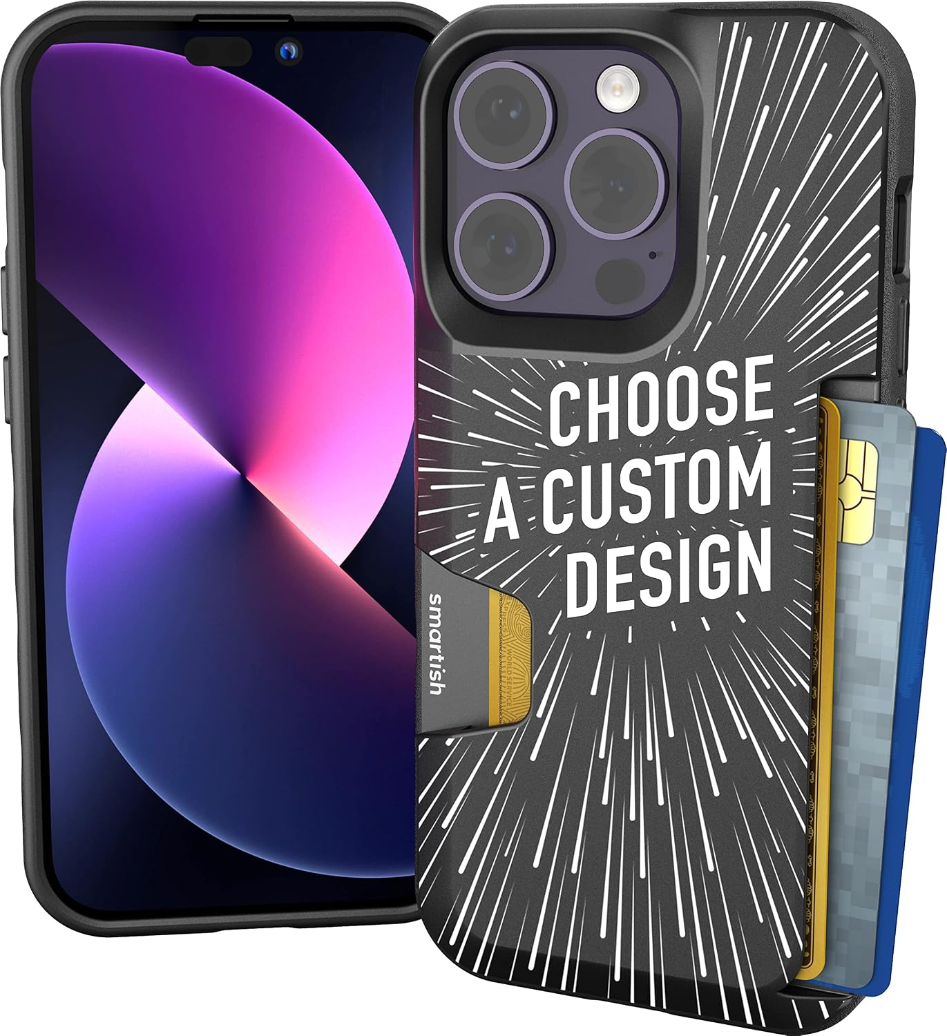 Smartish® iPhone 13 Wallet Case - Wallet Slayer Vol. 1 [Slim + Protective] Credit Card Holder - Drop Tested Hidden Credit Card Slot Cover for Apple iPhone 13 - Black Tie Affair