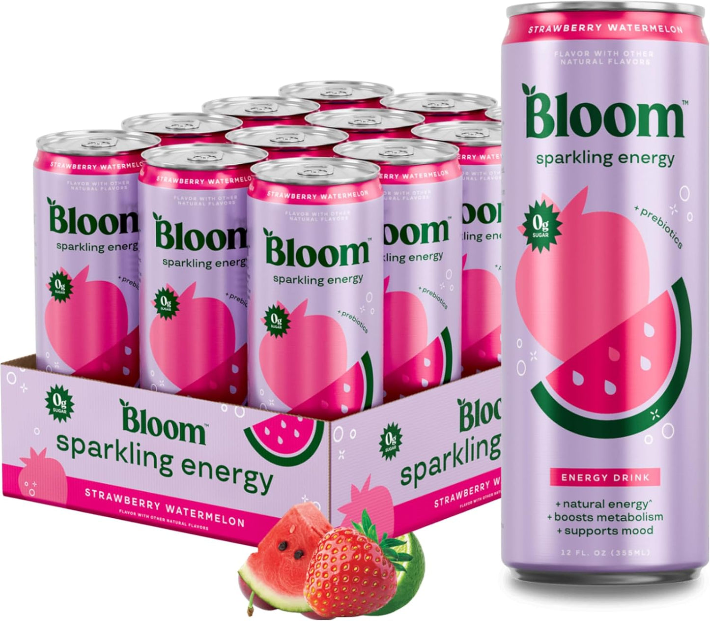 Bloom Nutrition Zero Sugar Energy Drink, Apple Crisp, 12oz 12pk