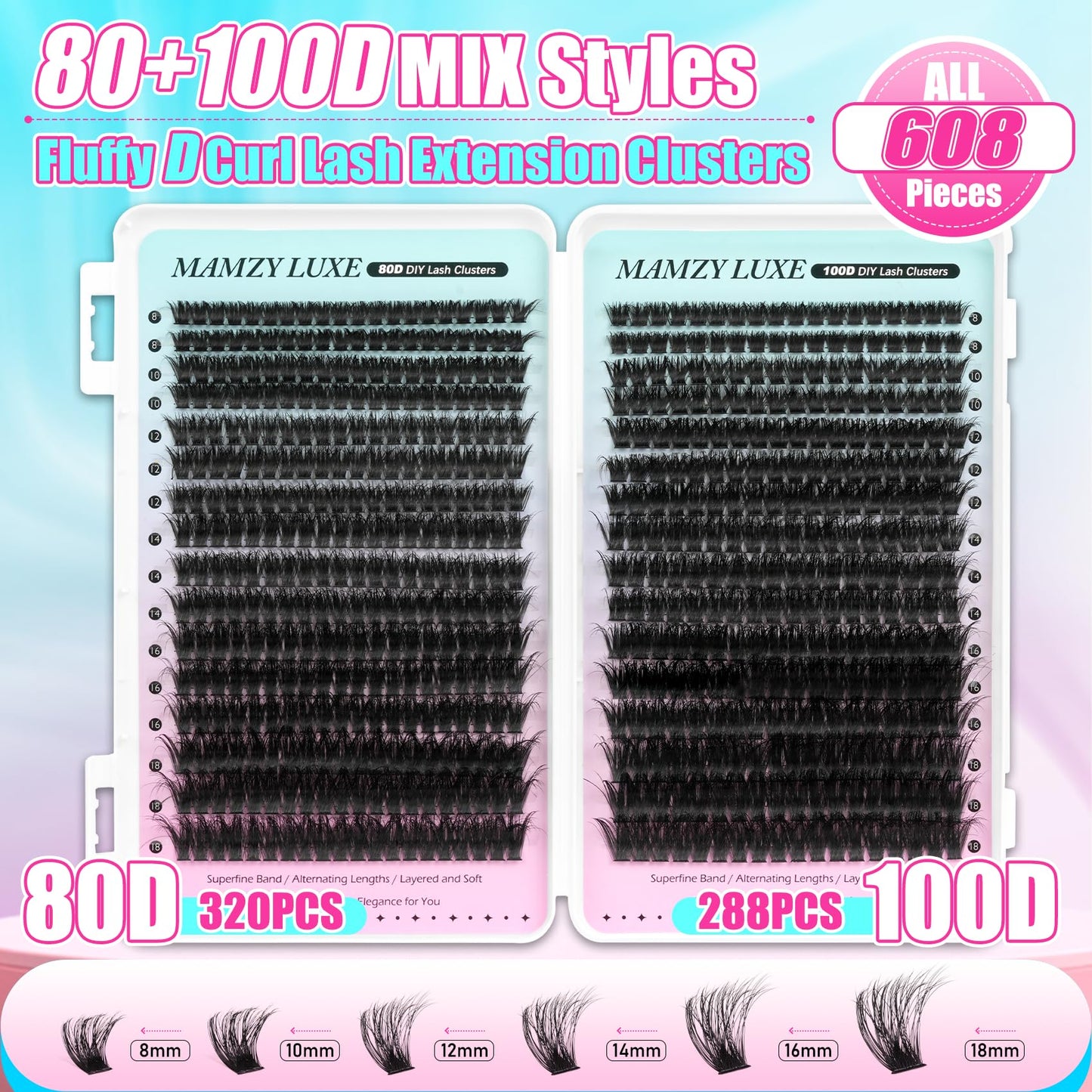 Lash Clusters Wispy 100D Eyelash Clusters 10-18mm Fluff Cluster Eyelash Extensions D Curl No Plastic Feel Individual Lashes Extension 204 Pcs Versatile False Eyelashes Clusters