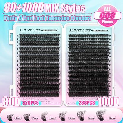Lash Clusters Wispy 100D Eyelash Clusters 10-18mm Fluff Cluster Eyelash Extensions D Curl No Plastic Feel Individual Lashes Extension 204 Pcs Versatile False Eyelashes Clusters