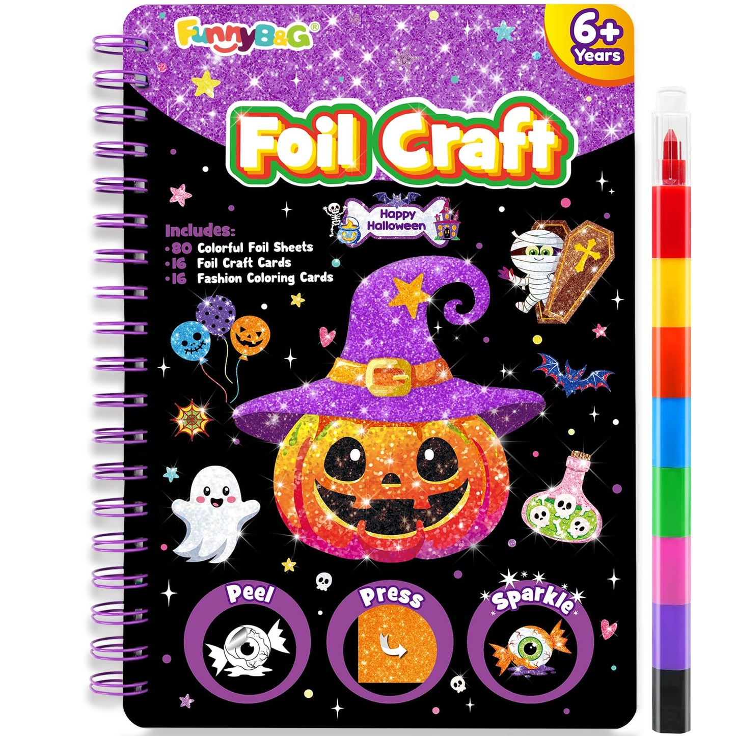 FUNNYB&G Foil Art Craft Kit for Kids, Sparkly Birthday Gift Toy for Boys