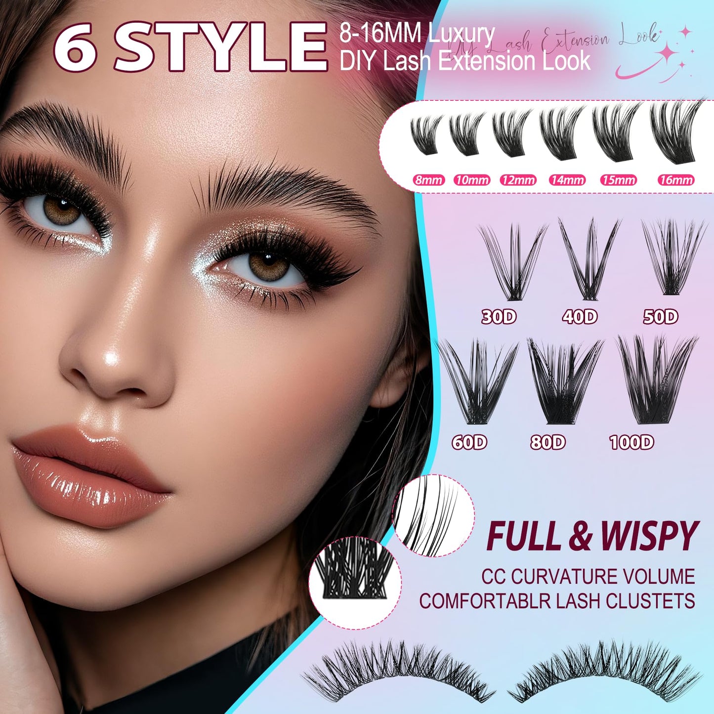 Lash Clusters Wispy 100D Eyelash Clusters 10-18mm Fluff Cluster Eyelash Extensions D Curl No Plastic Feel Individual Lashes Extension 204 Pcs Versatile False Eyelashes Clusters
