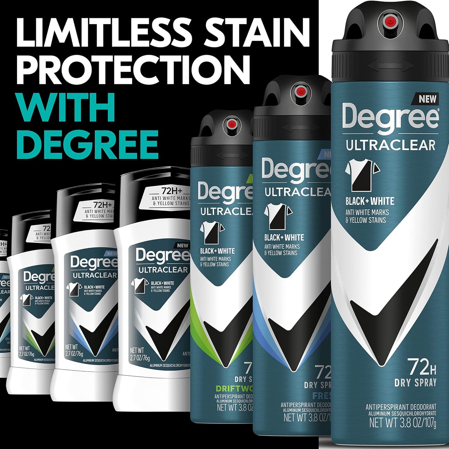 Degree Men UltraClear Antiperspirant Black+White Sweat & 2 Count 2.7 oz