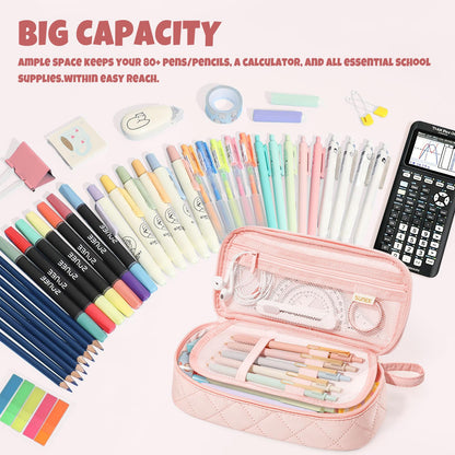 SUNEE Cute Pencil Case, Soft Corduroy Large Capacity Pencil Pouch, Aesthetic Zipper Pencil Bag, Big Storage Pen Organizer for Stationery, Pencil Box Back to School Supplies for Teen Girls Boys, Beige