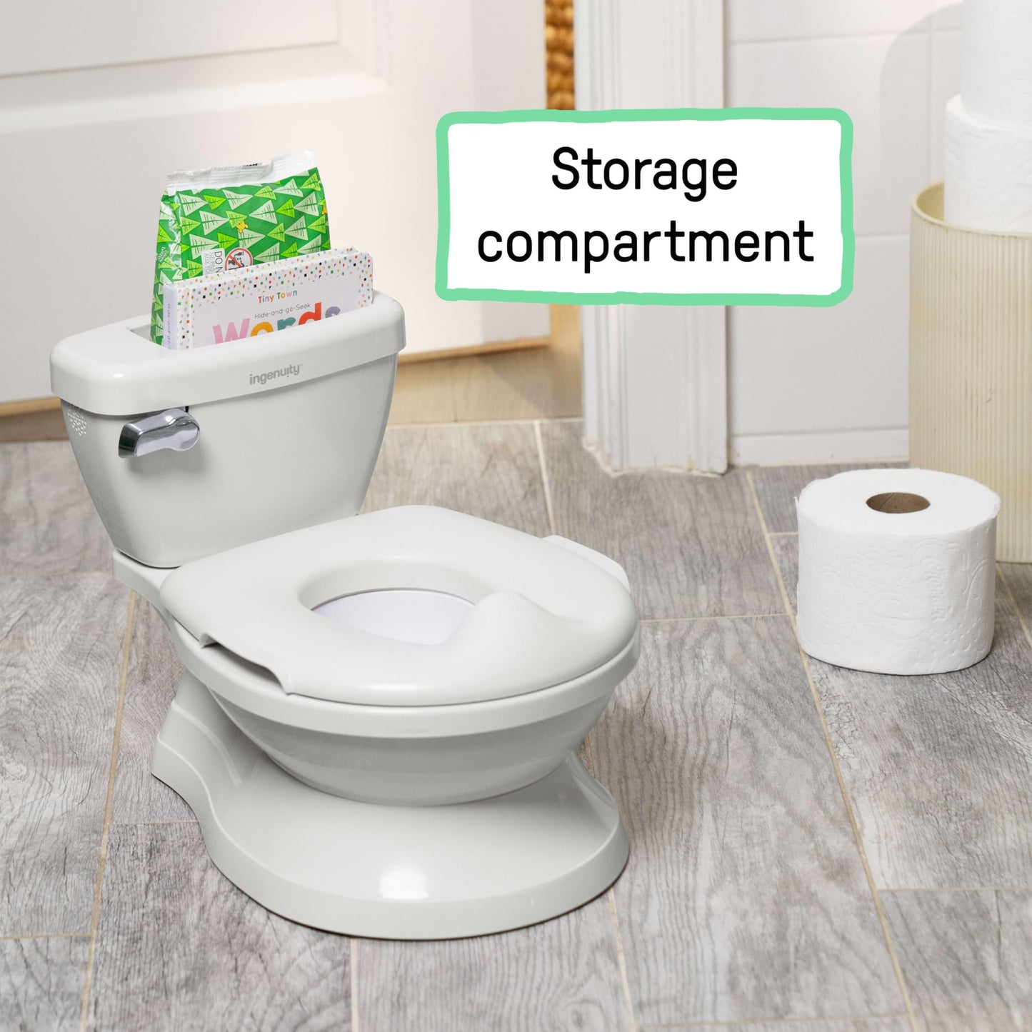 Ingenuity My Size Potty Pro 2-in-1 Potty Training Toilet, Floor Potty with Removable Potty Seat for Standard Toilets, Realistic Flushing Sound, for Toddlers Ages 18+ Months, Up to 50 lb