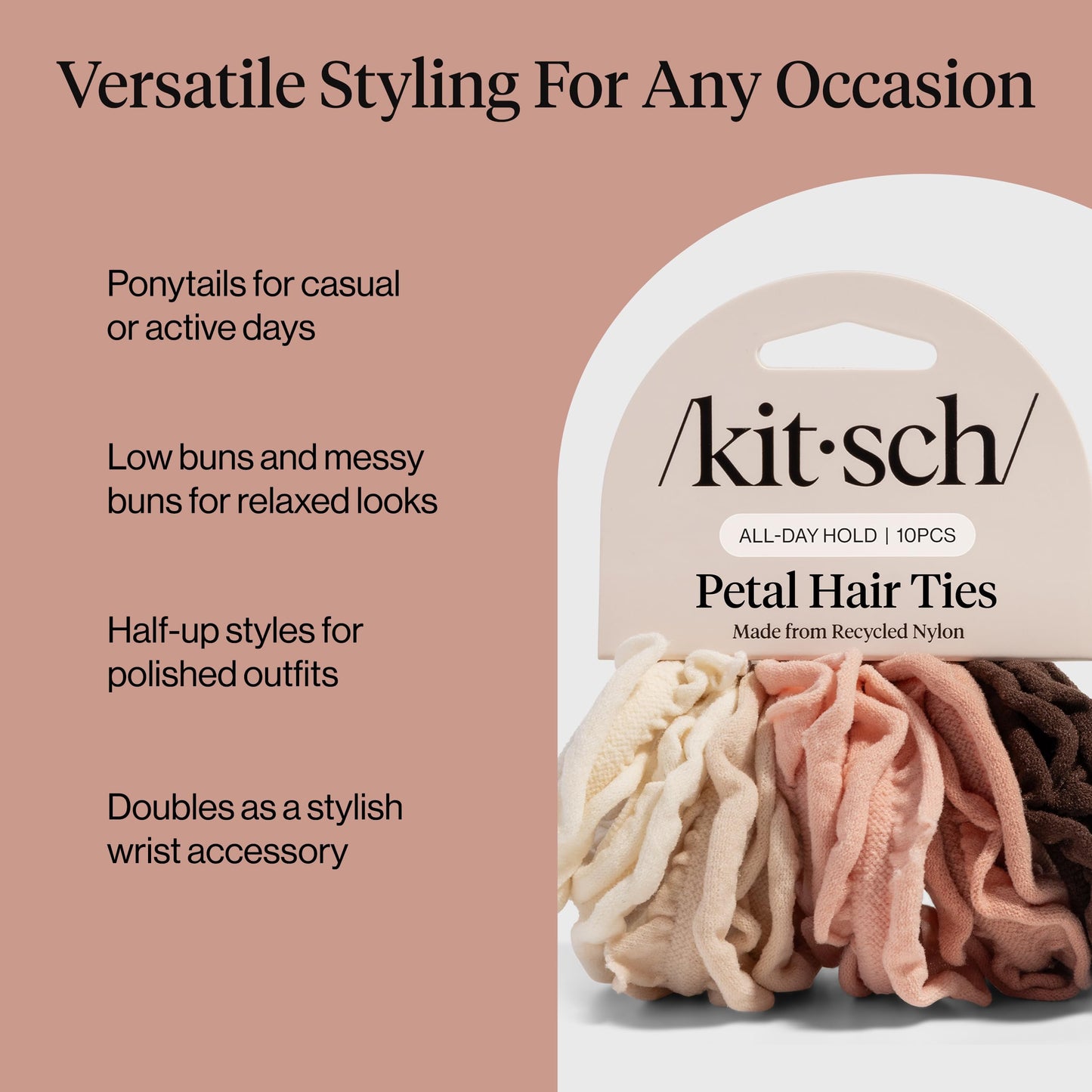 Kitsch Elastic Hair Ties No Damage | Stretchable Hair Bands - Neutral 12pcs