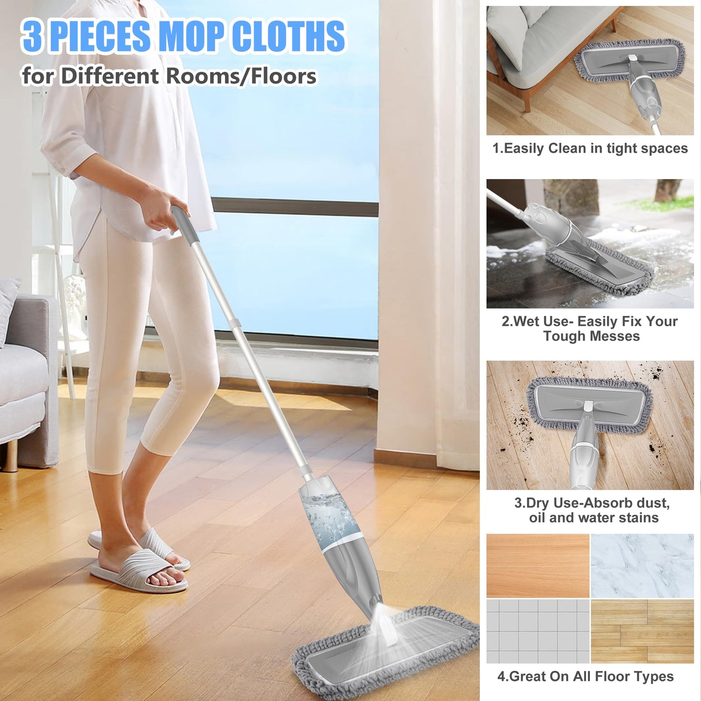 Microfiber Spray Mops for Floors Cleaning: Wet Dry Mop Hardwood Floor Mops