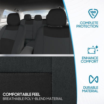 BDK PolyPro Car Seat Covers Full Set in Solid Black, Front and Rear Split Bench Seat Covers for Cars, Easy to Install Car Seats Cover Set and Accessories for Auto Trucks Van SUV - Solid Black