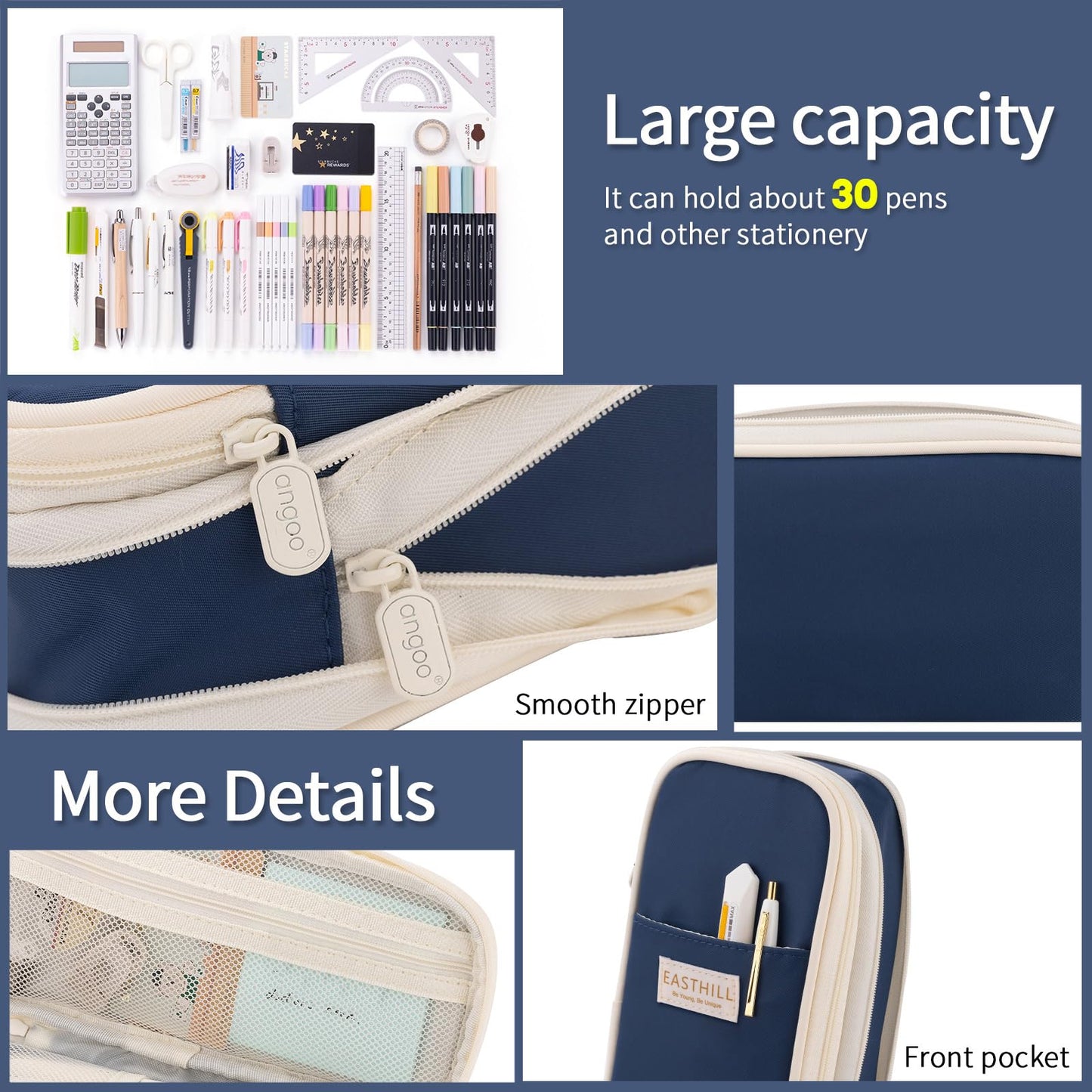 EASTHILL Big Capacity Pencil Case Large Pencil Pouch Stationery Pen Bag for Teen Girls-Green