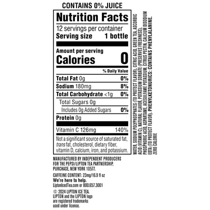 Lipton Zero Sugar Iced Tea, Green Tea Citrus, 16.9 fl oz Bottles, (12 Pack), 100% DV Vitamin C