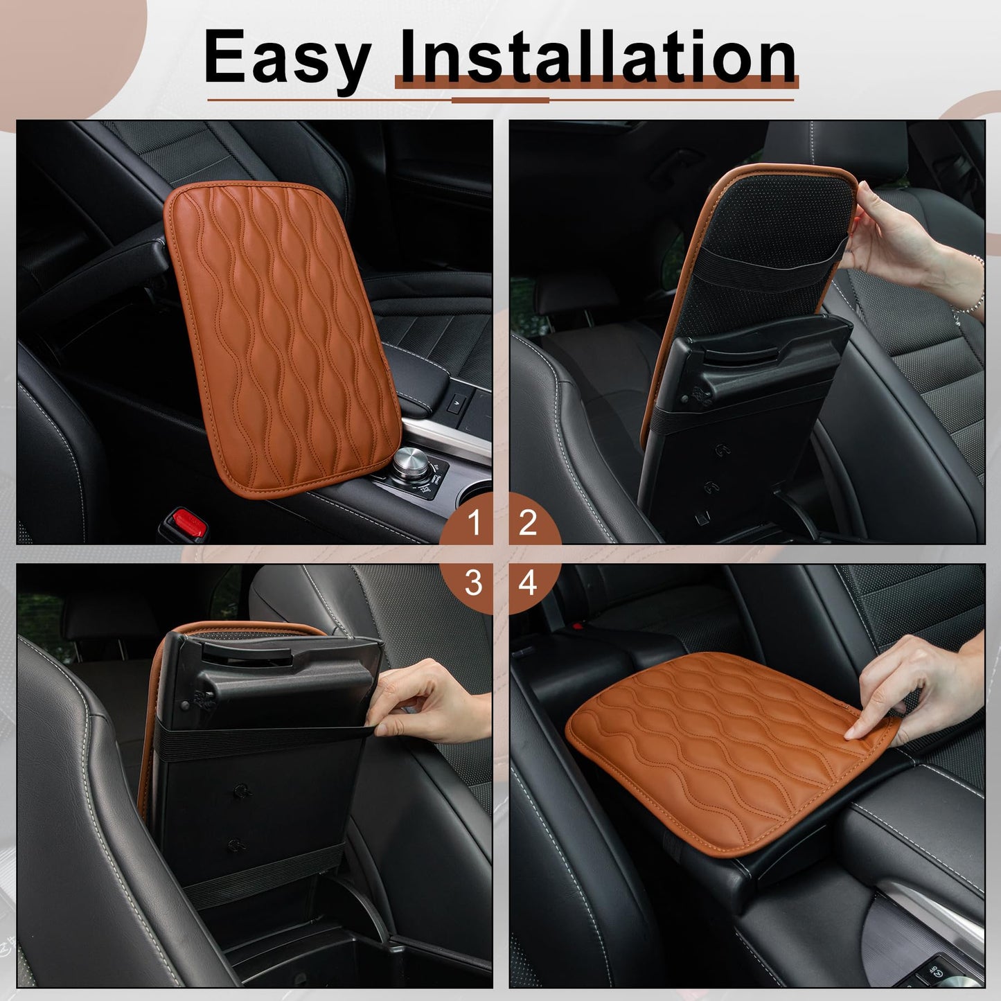 Amiss Car Center Console Cover, Upgraded Leather Car Armrest Cushion with 2 Storage Pockets, Universal Waterproof Cushion Pad, Non-Slip Car Interior Accessories, Fits Most Sedans SUVs Trucks (Black)