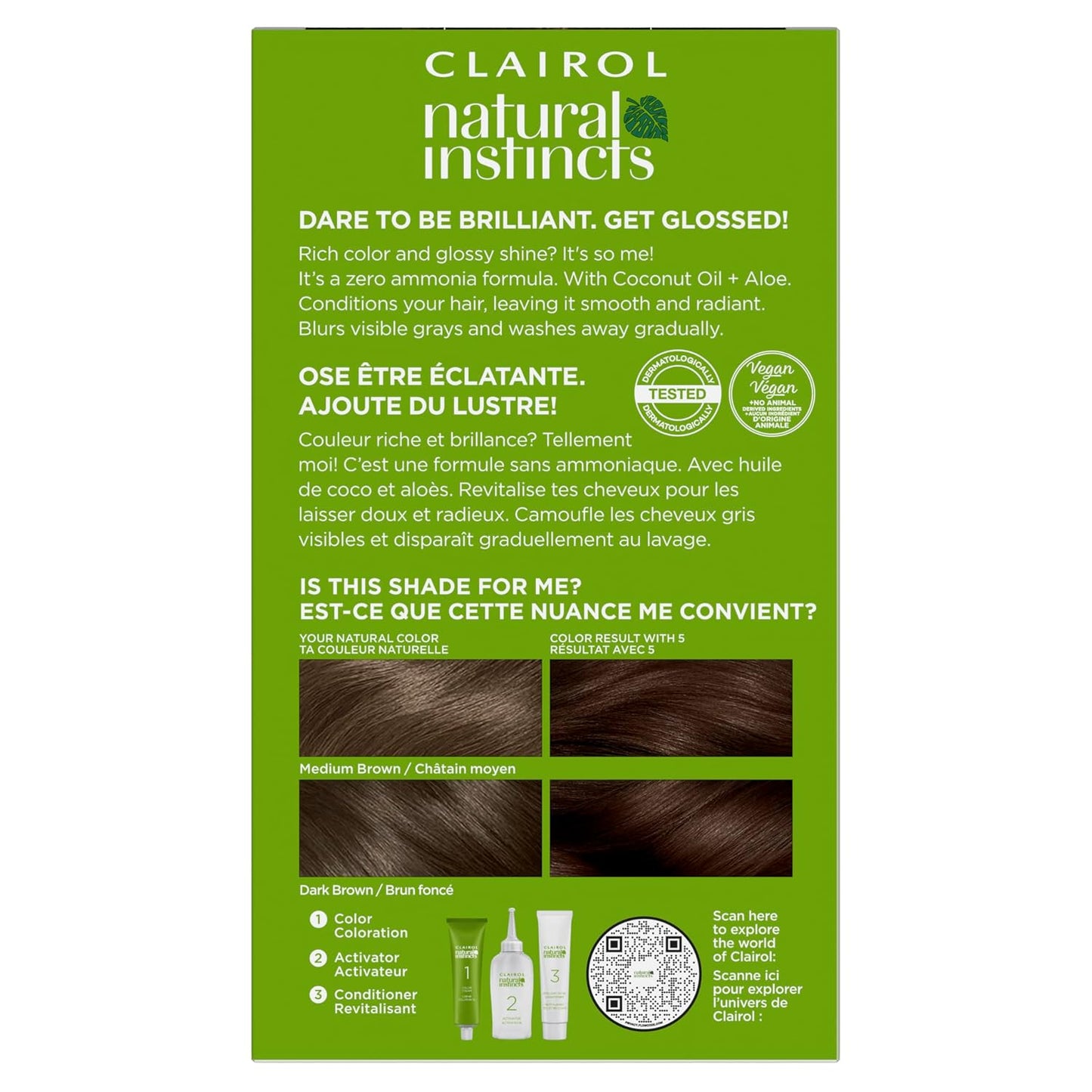 Clairol Natural Instincts Demi-Permanent Hair Dye, 4 Dark Brown | 1 Pack