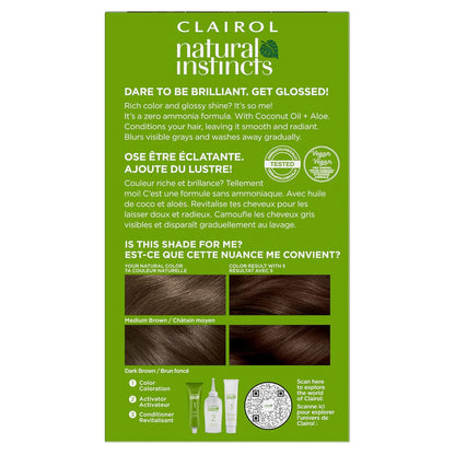Clairol Natural Instincts Demi-Permanent Hair Dye, 4 Dark Brown | 1 Pack