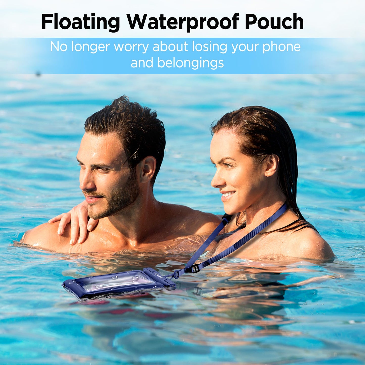 CACOE Floatable Waterproof Phone Pouch 2 Pack Up to 7.0",White+Blue