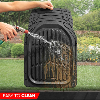 Motor Trend -2 Piece Front Car Floor Mats- Black FlexTough Contour Liners-Deep Dish Heavy Duty Rubber Floor Mats for Car SUV Truck & Van-All Weather Protection, Universal Trim to Fit