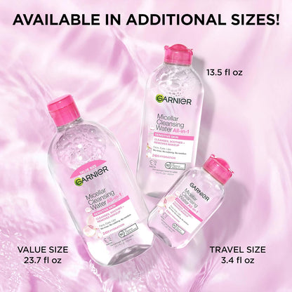 Garnier Micellar Water, Hydrating Facial Cleanser & Makeup Remover, Suitable for Sensitive Skin, Vegan, Cruelty Free, 13.5 Fl Oz (400mL), 1 Count